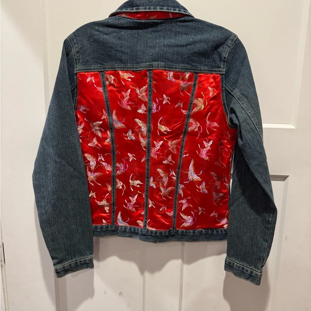 NWT Denim Jacket with Red Silk Details - Picture 6 of 8